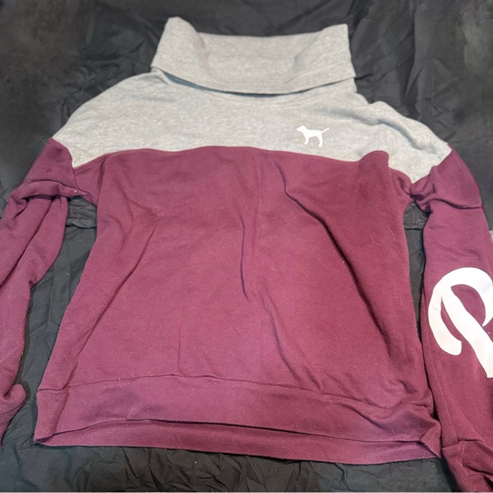 Victoria's Secret PINK Cowl Neck Sweatshirt SIZE M Gray & Burgundy / $30 OBO